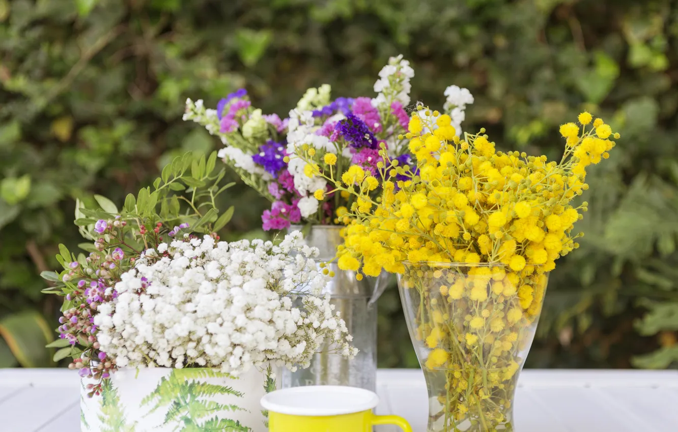 Photo wallpaper flowers, bouquet, Mimosa