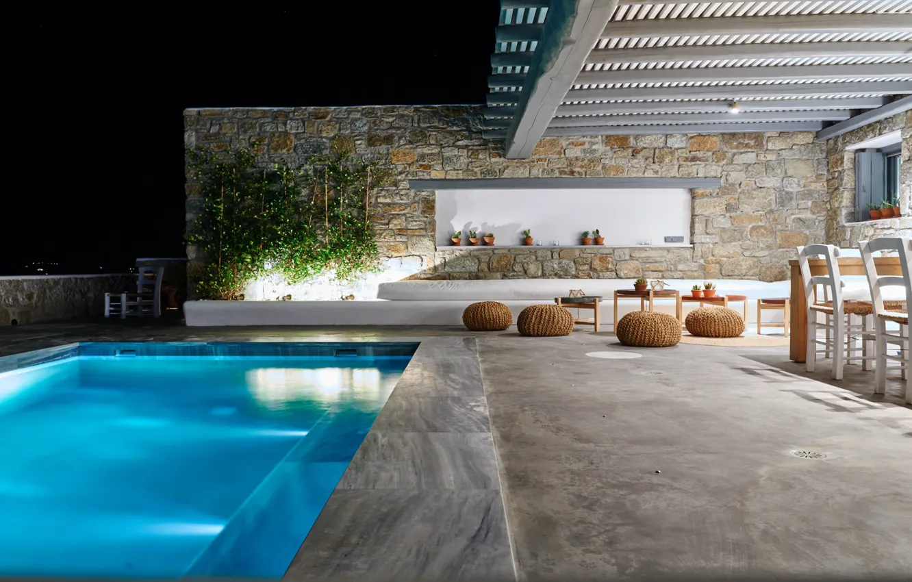 Photo wallpaper furniture, Villa, pool, Greece, terrace, Mykonos, Cyclades, villa Moy