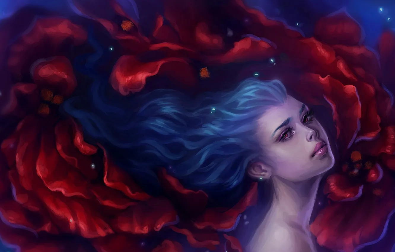 Photo wallpaper girl, blue, hair, art, art