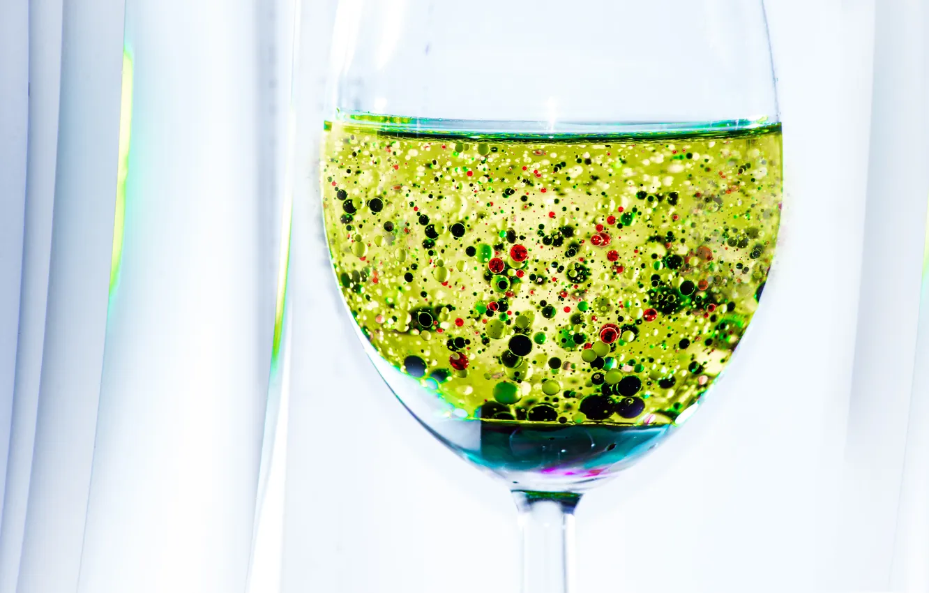 Photo wallpaper bubbles, glass, liquid