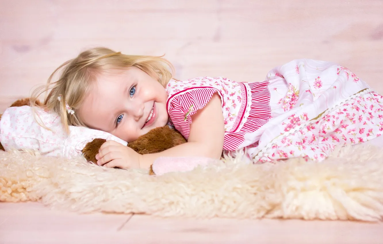 Photo wallpaper joy, children, smile, mood, girl, girl, dress, smile