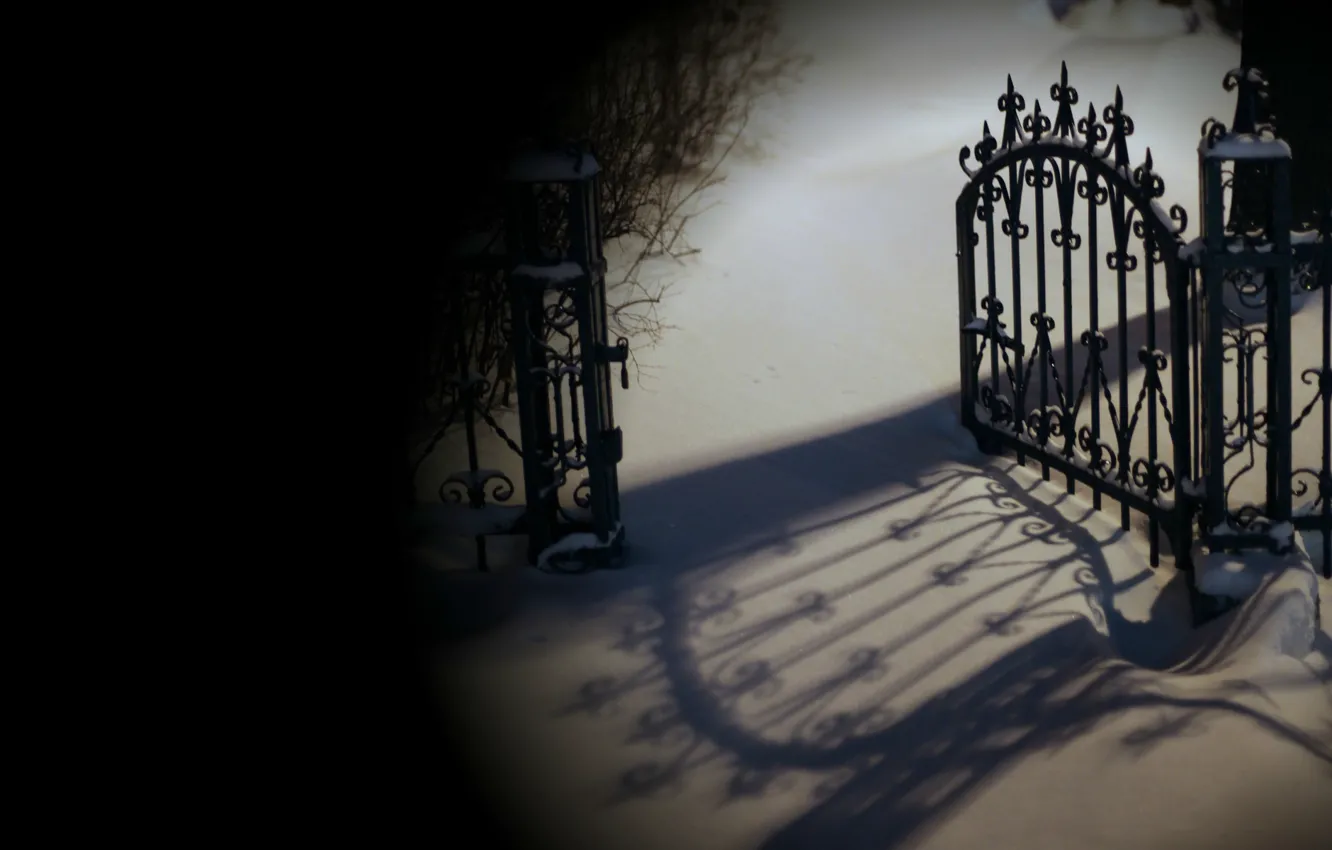 Photo wallpaper snow, night, shadow, wicket