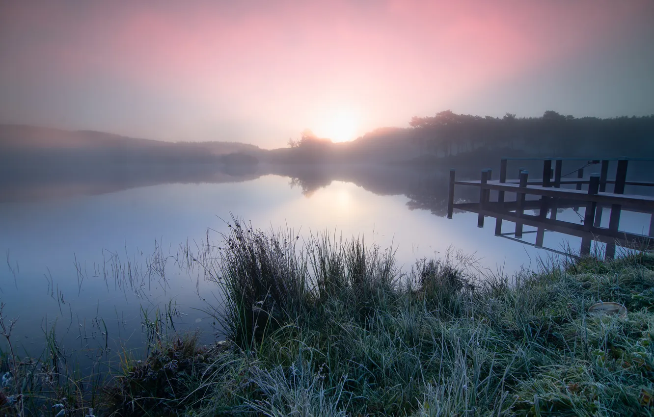 Photo wallpaper fog, morning, river