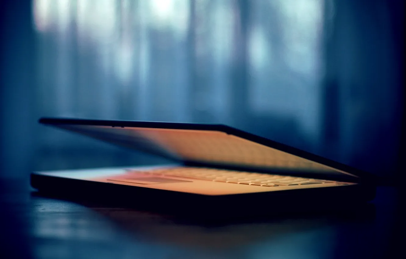 Photo wallpaper color, table, focus, morning, backlight, laptop