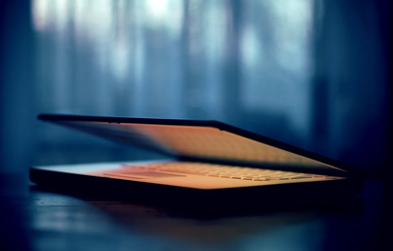 Photo wallpaper table, color, focus, morning, backlight, laptop