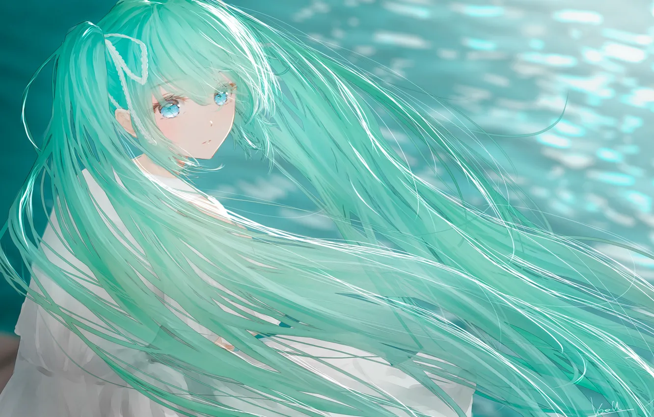 Photo wallpaper water, girl, vocaloid, hatsune miku