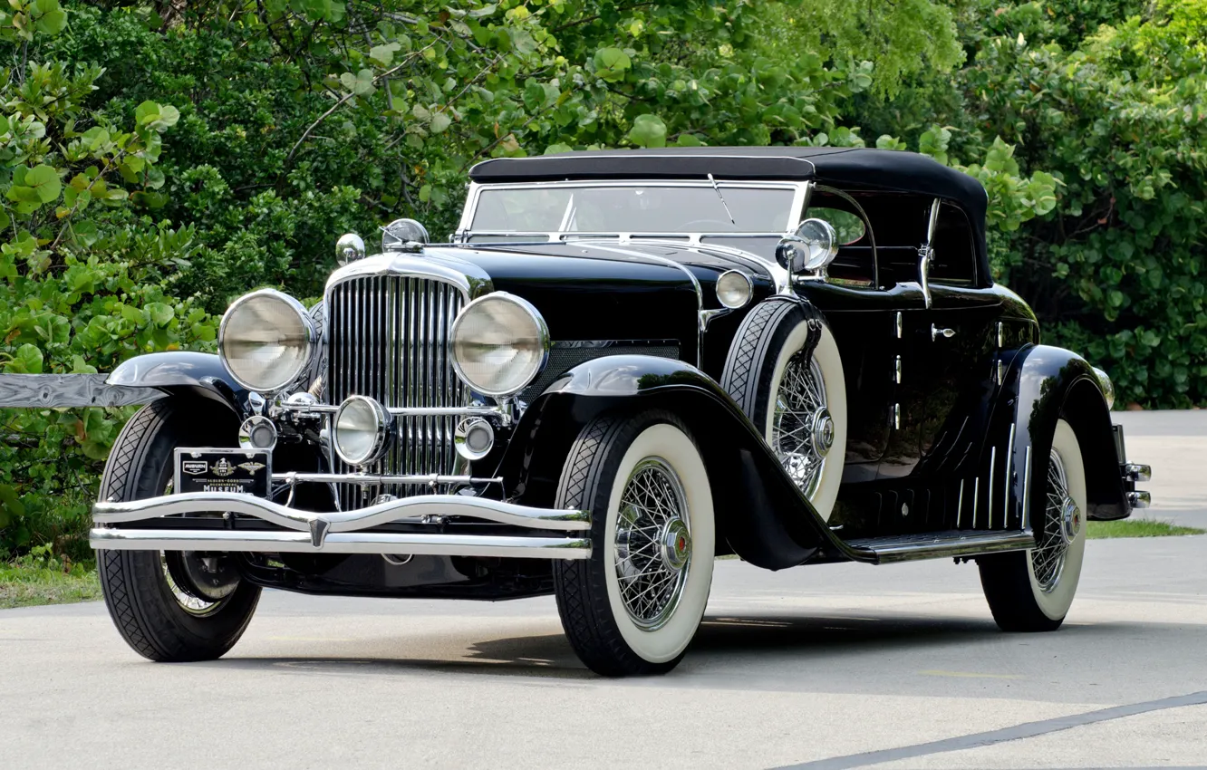 Photo wallpaper retro, black, car, Duesenberg, Torpedo Phaeton by Roxas, 1930, (body by Walker LaGrande), J 255/2276