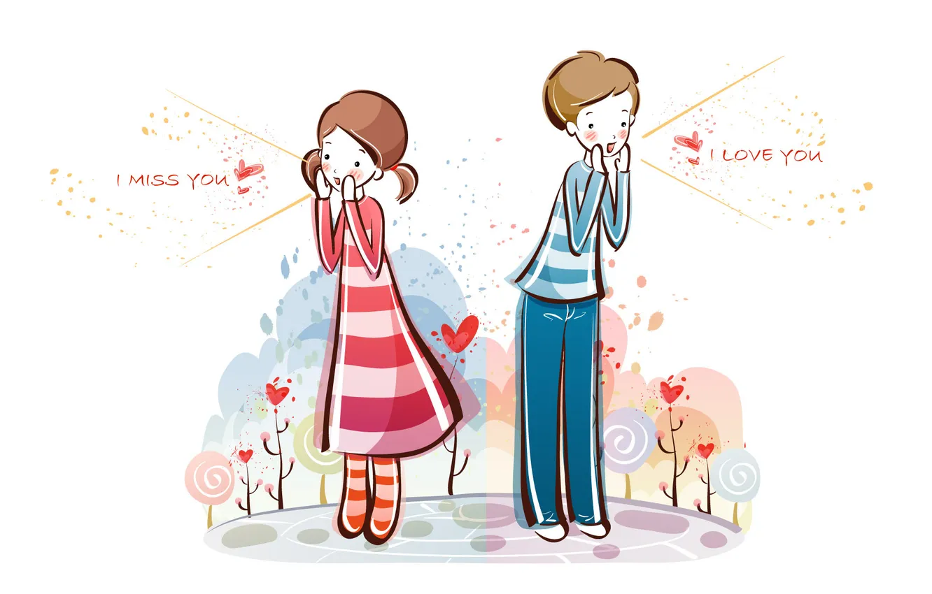 Photo wallpaper love, figure, boy, girl, hearts, love