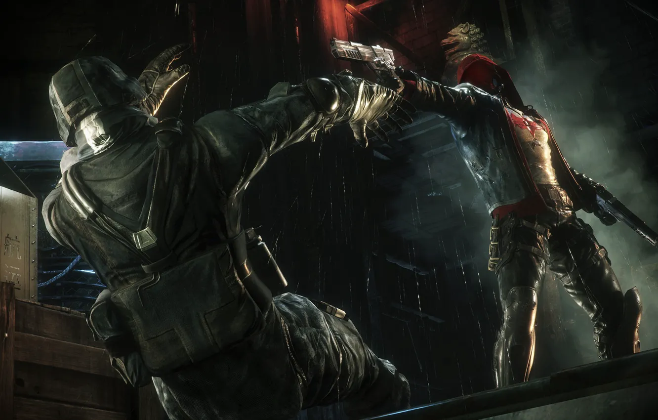 Photo wallpaper gun, weapons, rain, the game, mask, soldiers, costume, hood