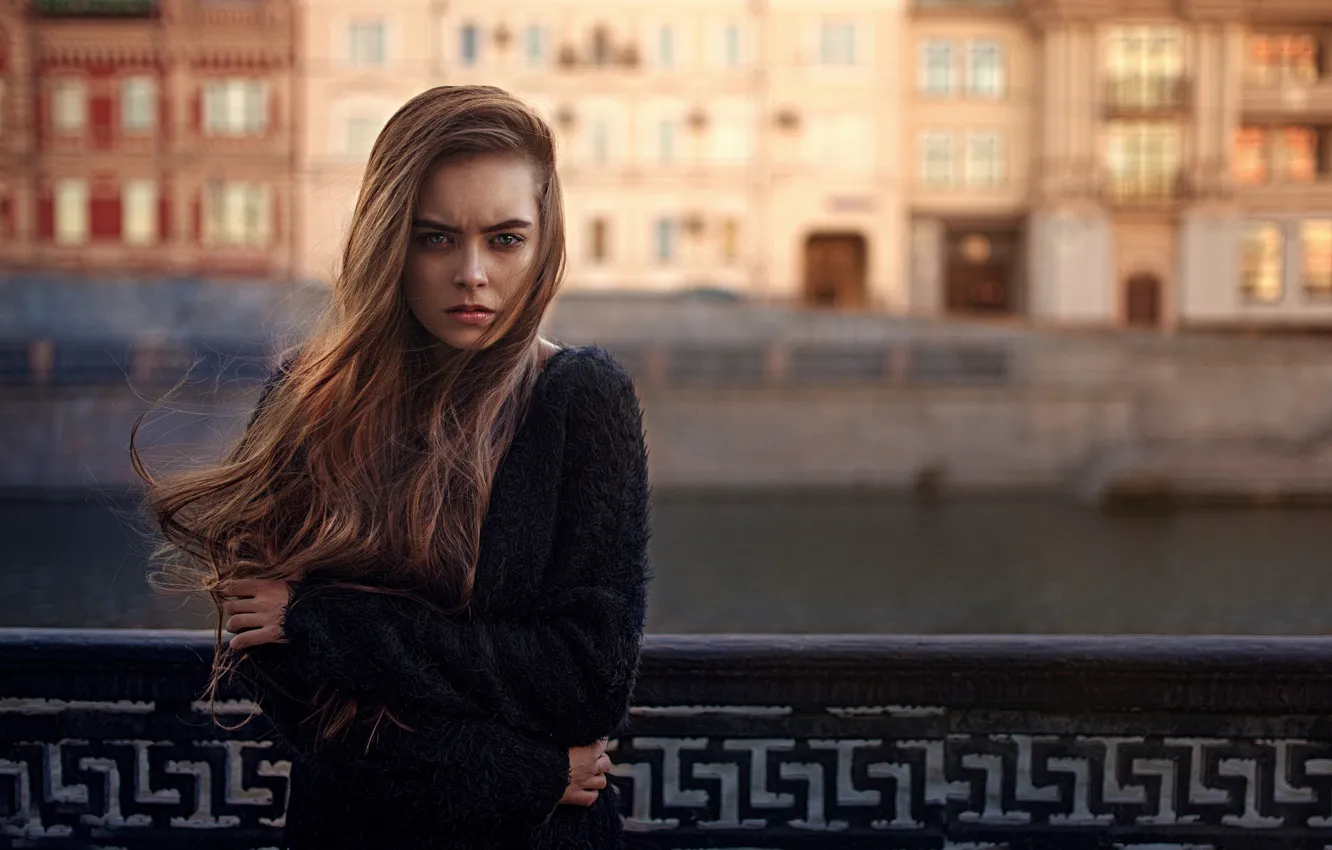 Photo wallpaper cold, girl, the city, the wind, hair, George Chernyadev, shiver