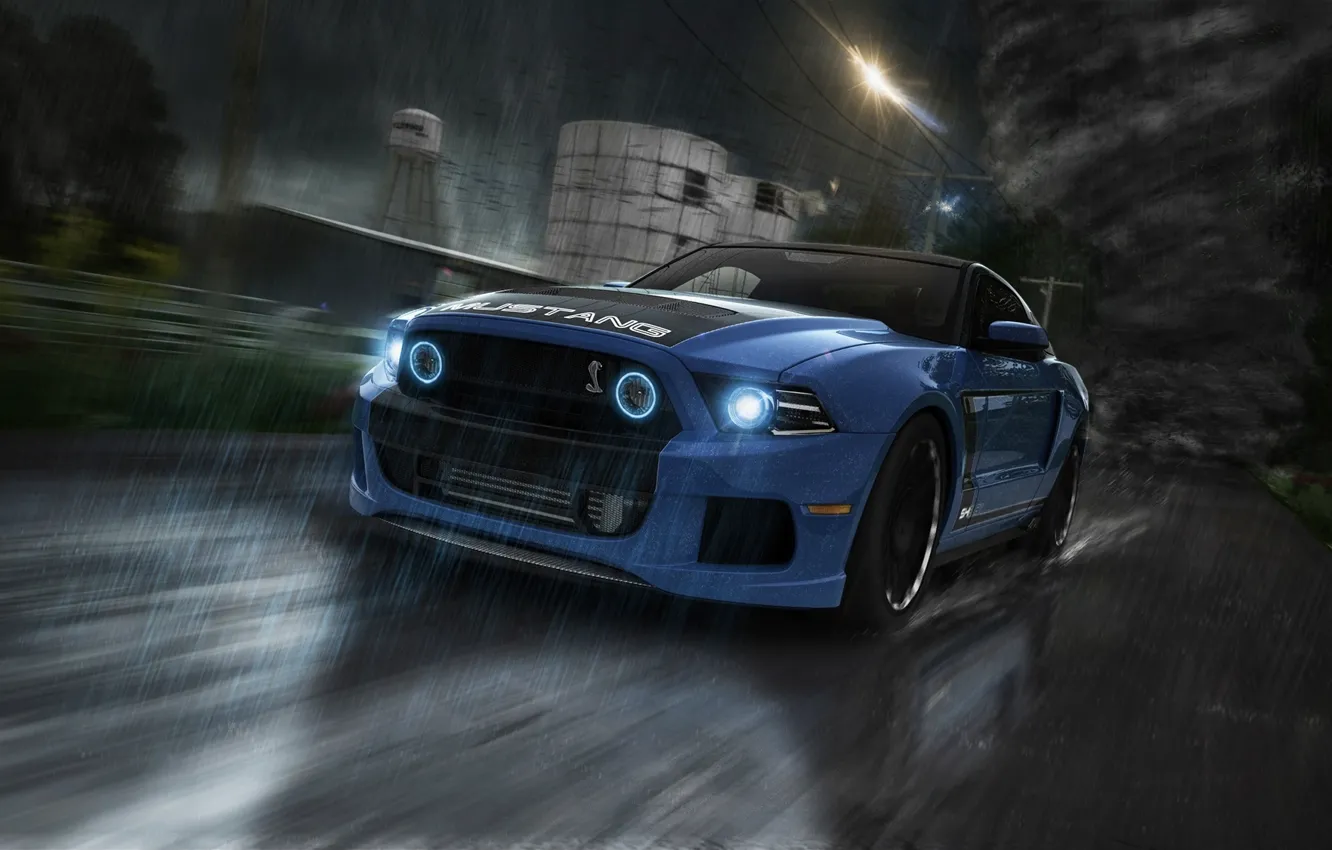 Photo wallpaper Mustang, Ford, Shelby, GT500, Car, Rain, Road