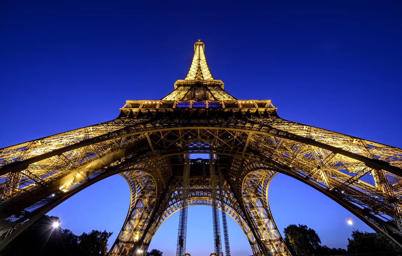 Photo wallpaper the city, France, Paris, the evening, lighting, Eiffel tower, Paris, France