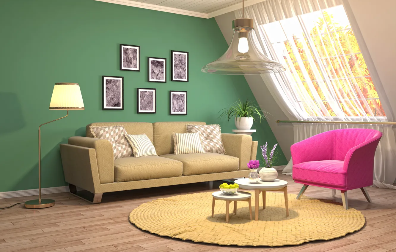 Photo wallpaper design, style, interior, living room