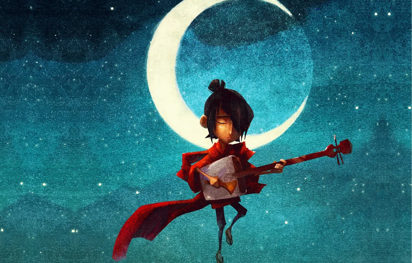 Photo wallpaper animation, moon, guitar, fantasy, magic, sky, design, blue