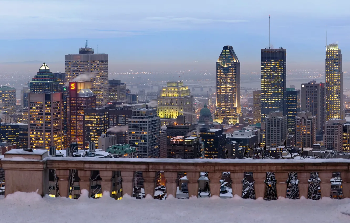 Photo wallpaper winter, the city, skyscrapers, panorama, Canada, skyscrapers, Montreal