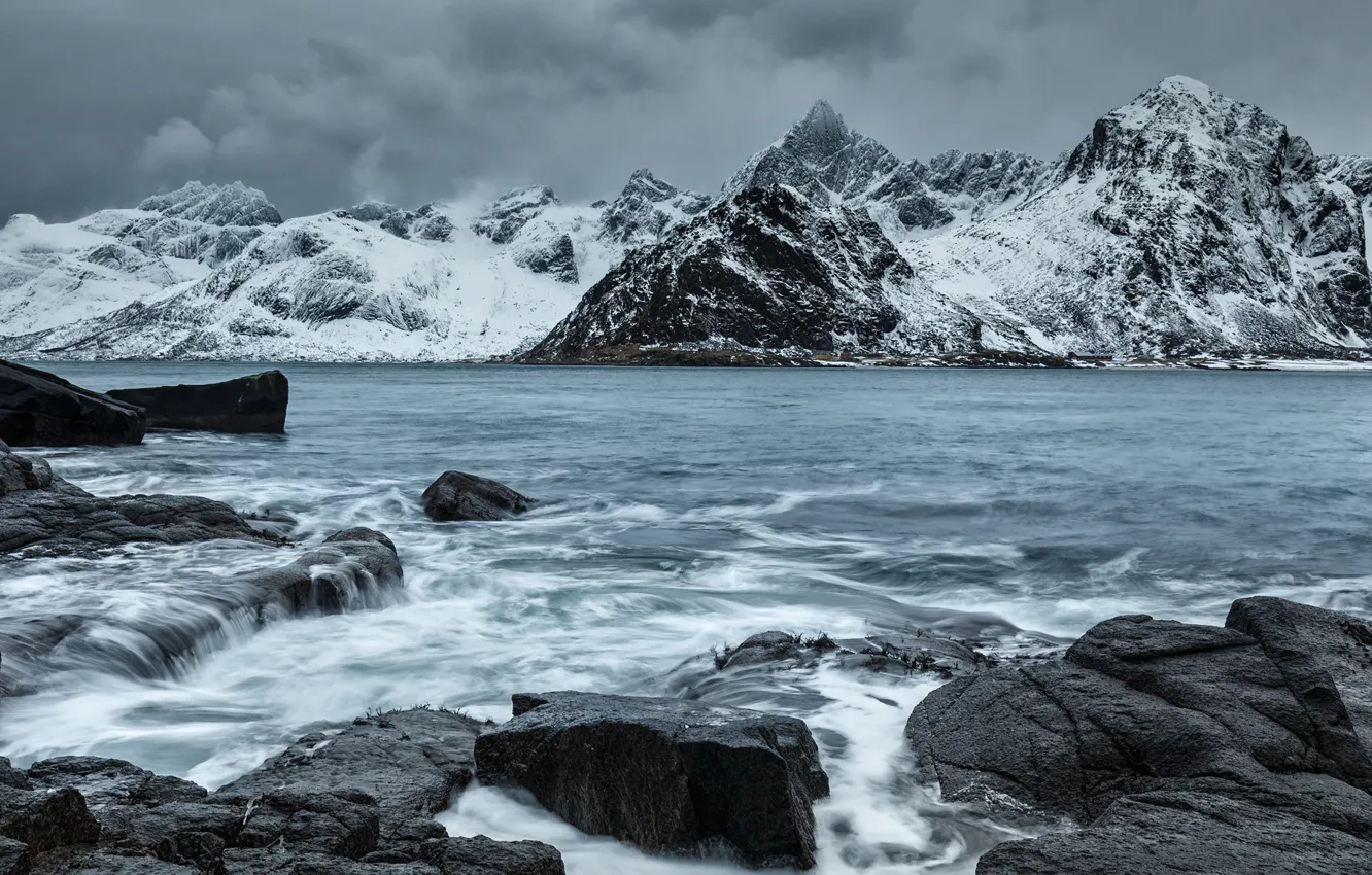 Photo wallpaper sea, mountains, Norway, Norway, Nordland, The Lofoten Islands, Lofoten Islands, Nordland