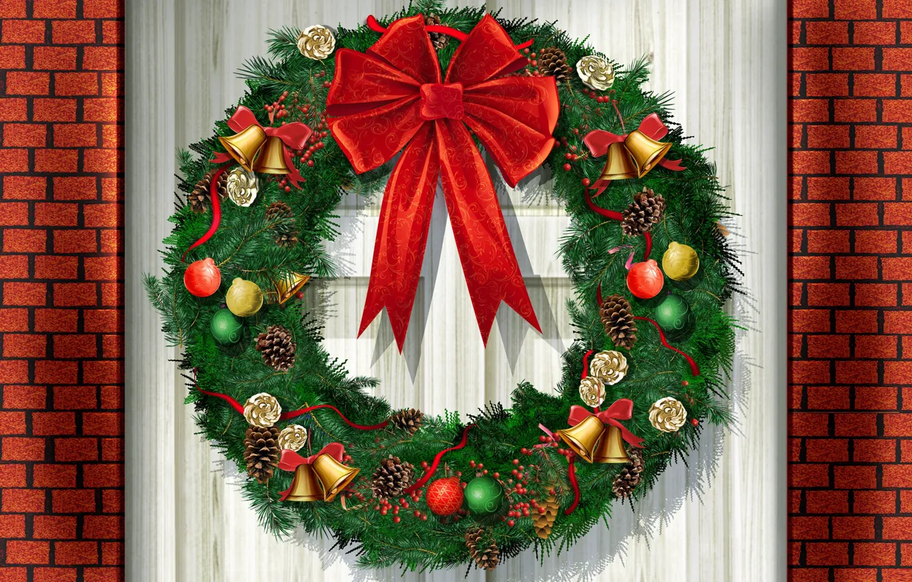 Photo wallpaper background, new year, bells, wreath, bumps