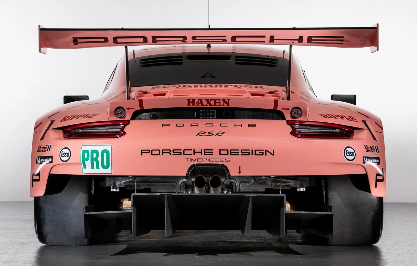 Photo wallpaper pink, 911, Porsche, racing car, rear view, RSR, 2018