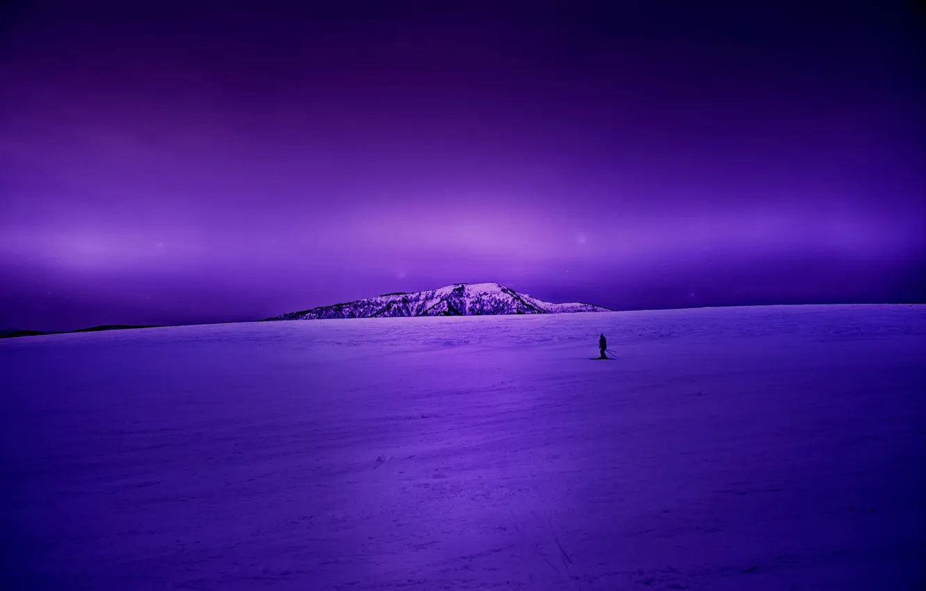 Photo wallpaper night, winter, view, snow, purple, Purple Sky