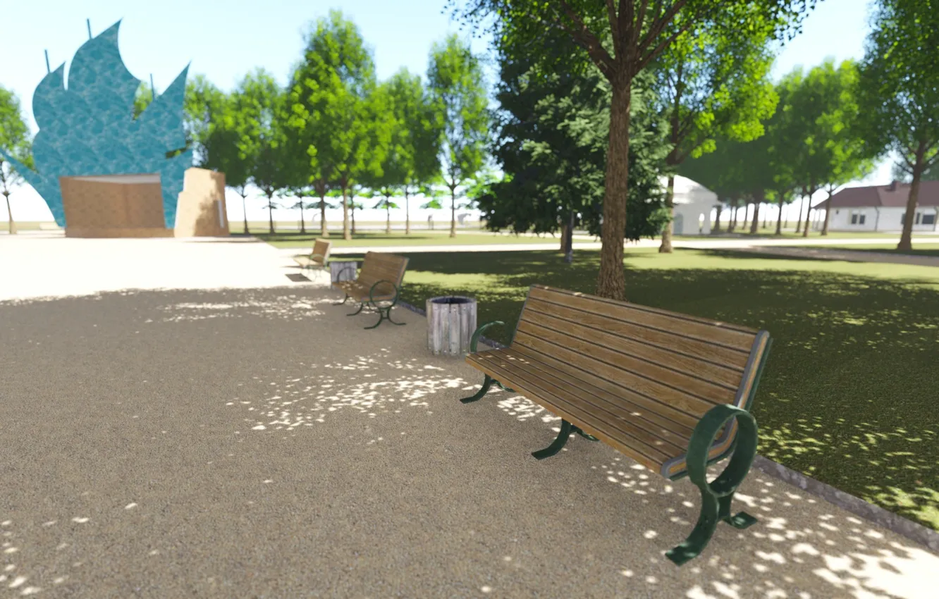 Photo wallpaper sand, bench, Park, visualization, render