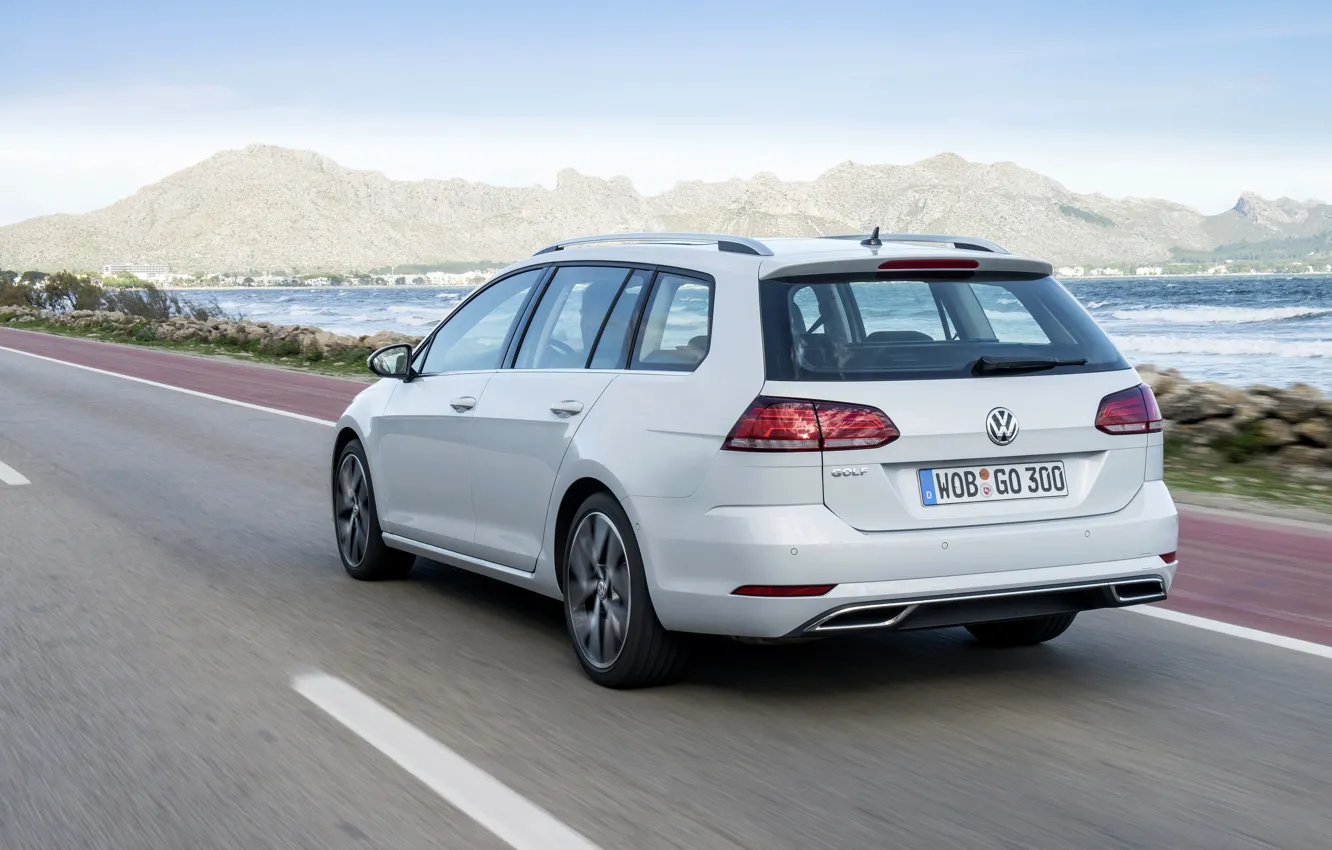 Photo wallpaper road, Volkswagen, back, universal, 2017, Golf Variant, white-gray