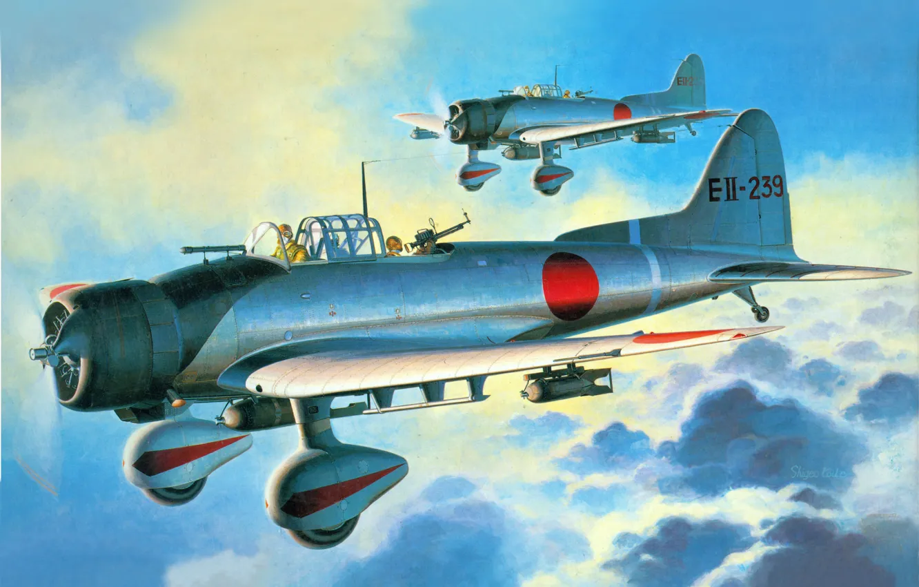 Photo wallpaper the sky, figure, art, bombers, deck, single-engine, dive, the RAID on pearl Harbor