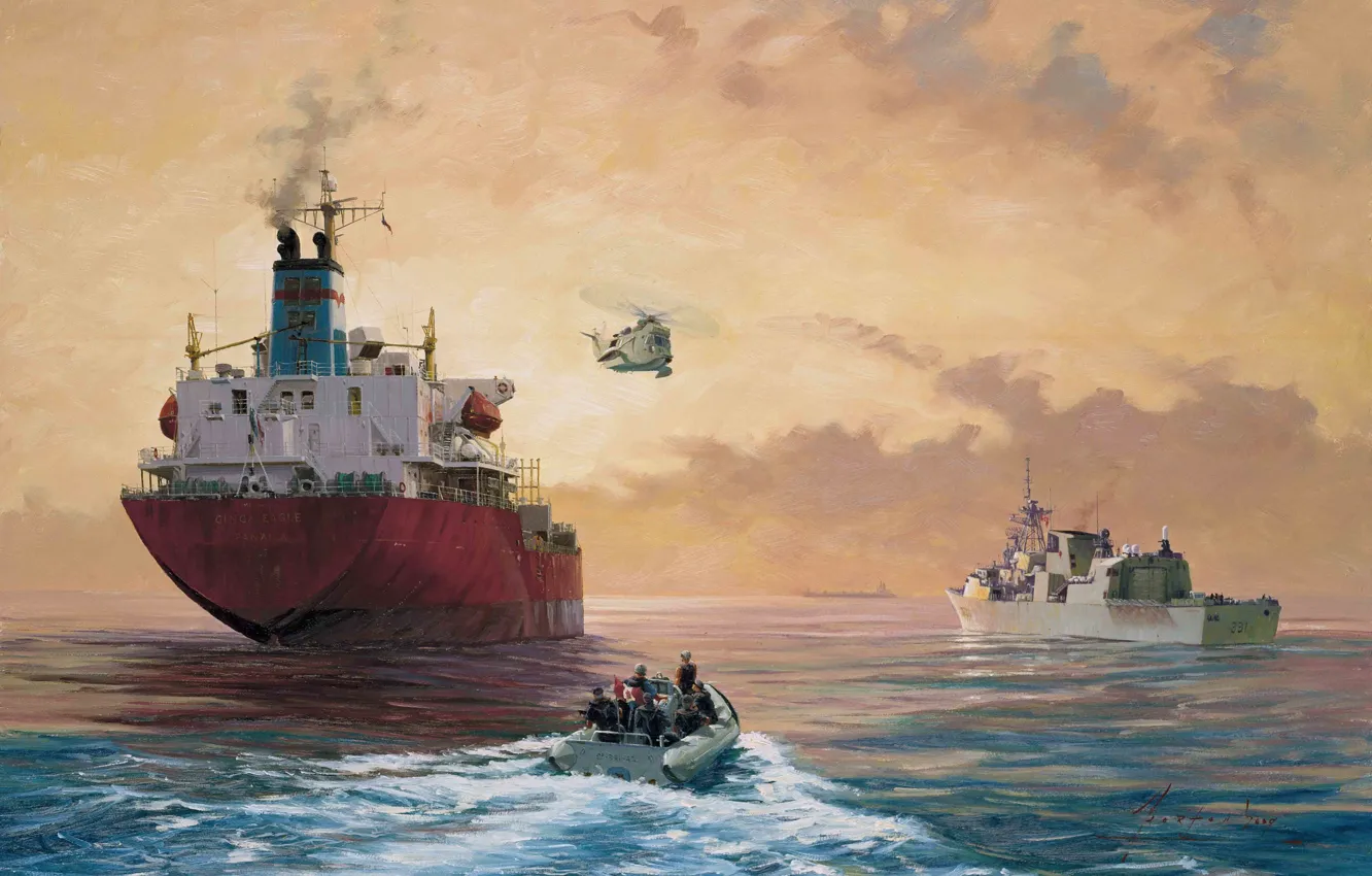 Photo wallpaper October, art, USA, Navy, painting, operation, sea, year