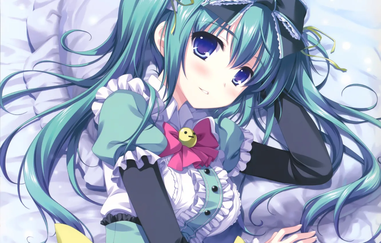 Photo wallpaper girl, pillow, art, lies, bow, Alpha, melon-chan, Melonbooks