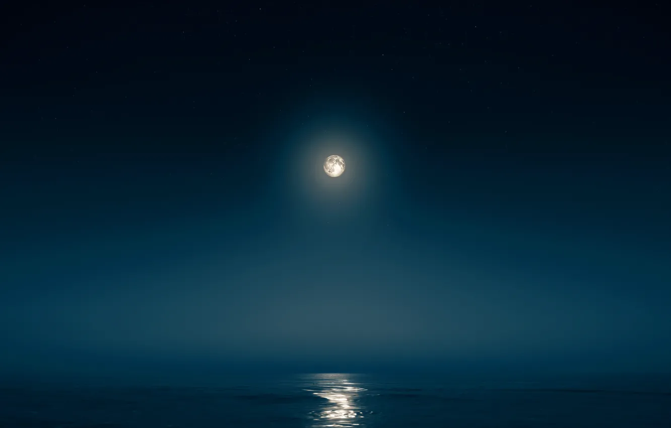 Photo wallpaper sea, reflection, the moon, track