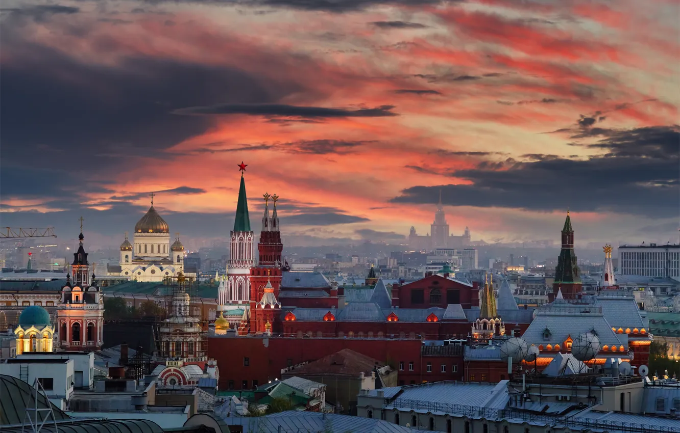Photo wallpaper sunset, Moscow, Russia, Mikhail Kudryavtsev