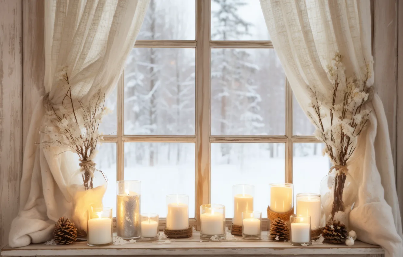 Photo wallpaper winter, frost, forest, snow, branches, room, new year, beauty