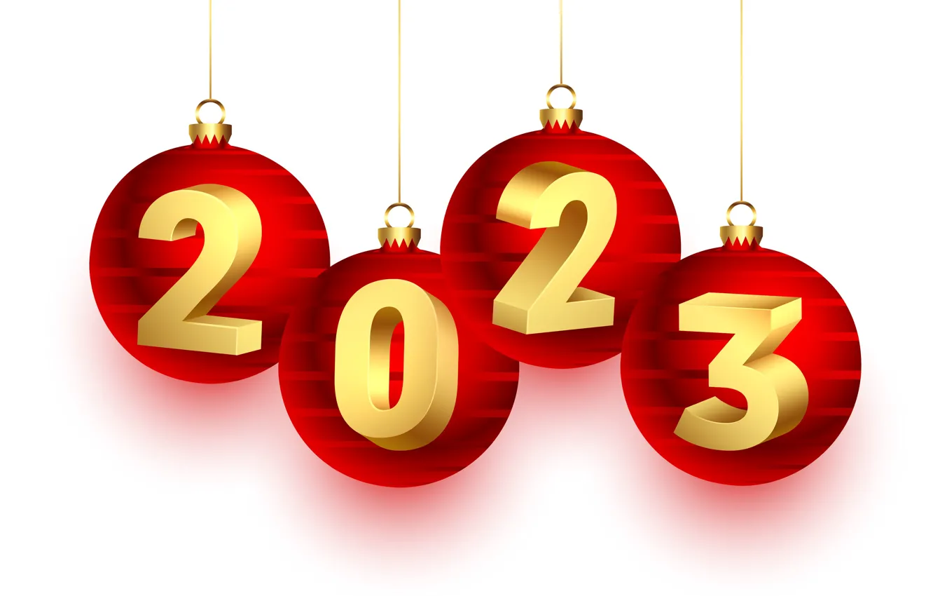 Photo wallpaper balls, red, lights, balls, new year, figures, white background, gold