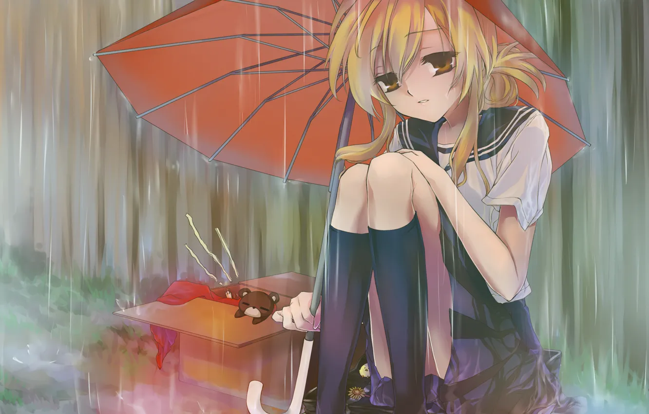 Photo wallpaper rain, mood, umbrella, anime, art, girl, nyan koi