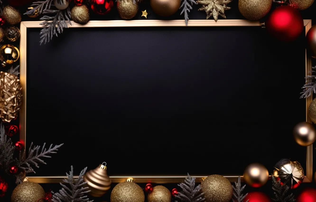 Photo wallpaper decoration, balls, new year, frame, Christmas, golden, Christmas, balls