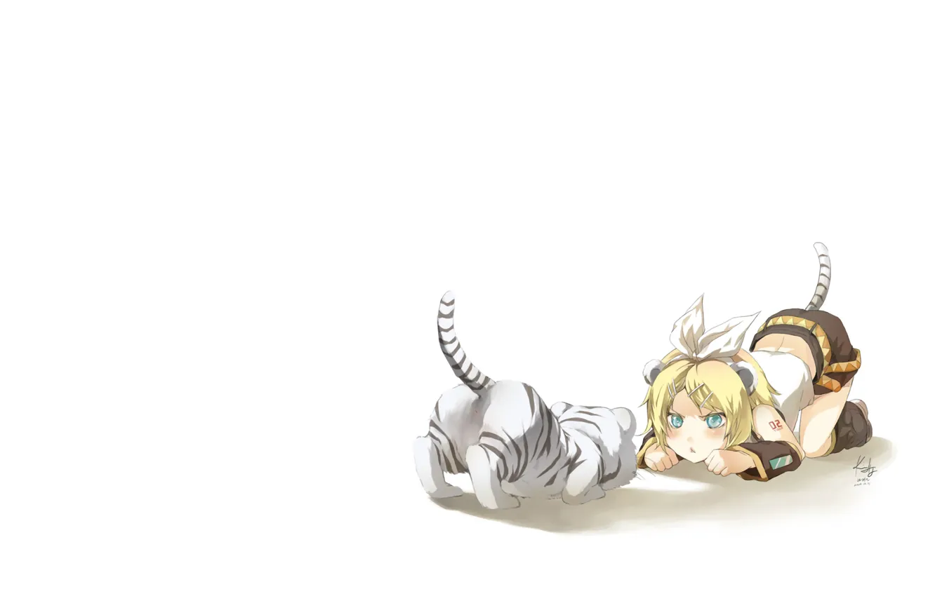 Photo wallpaper girl, vocaloid, bow, kagamine rin, Vocaloid, tiger