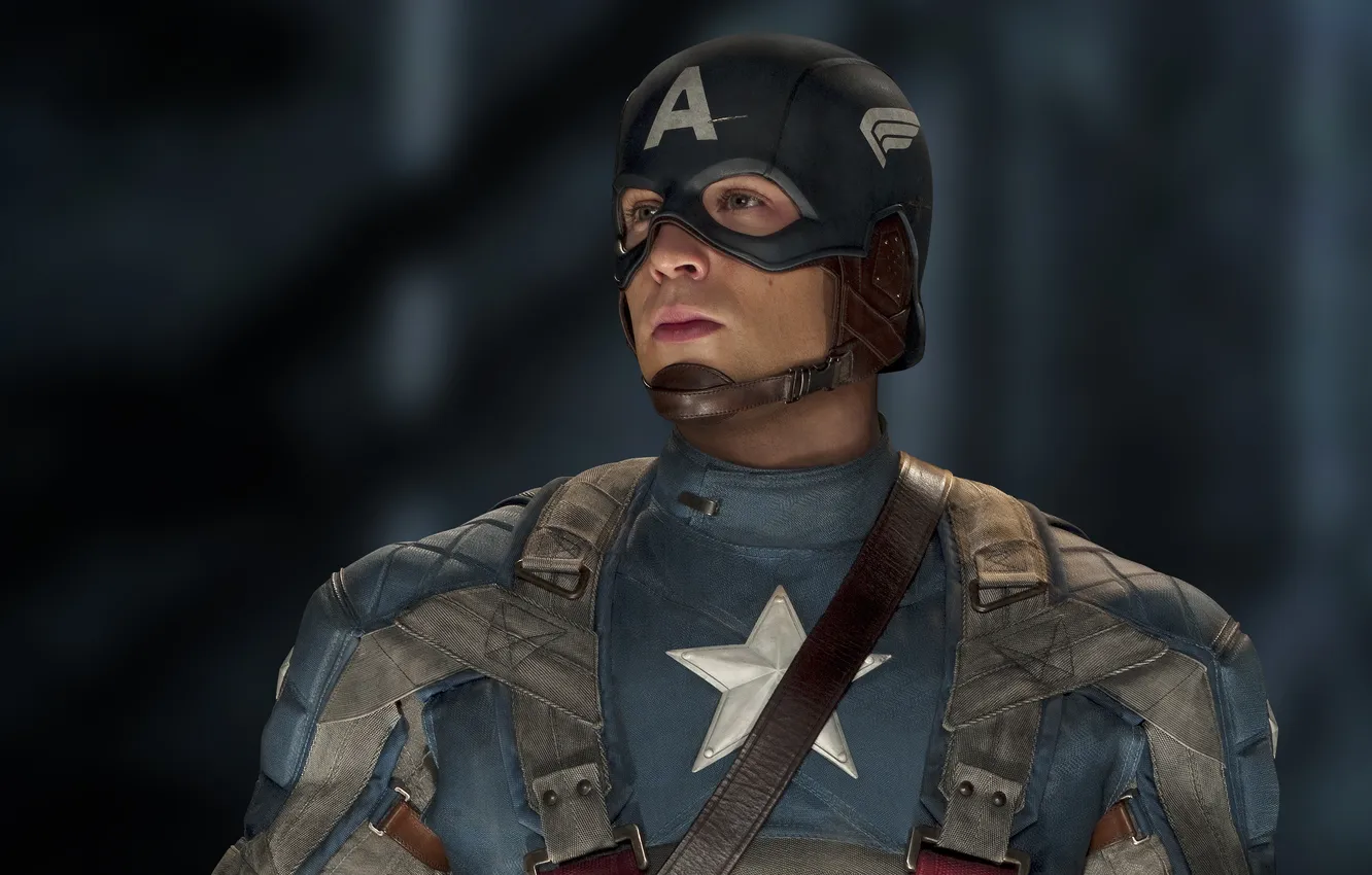 Photo wallpaper fiction, costume, helmet, comic, bokeh, Captain America, Chris Evans, The first avenger