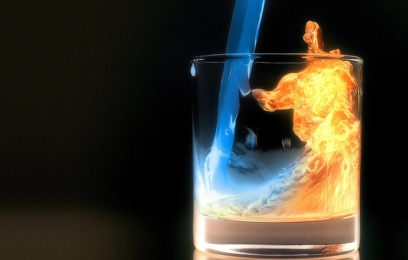 Photo wallpaper water, night, glass, fire