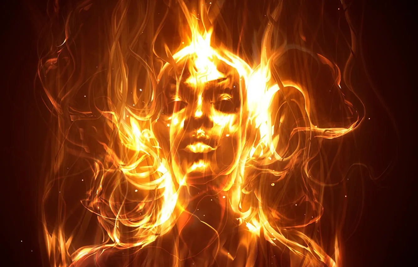 Photo wallpaper girl, fire, flame