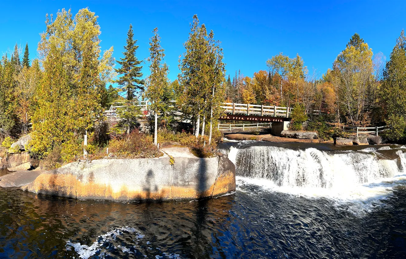 Photo wallpaper forest, river, Quebec, fall