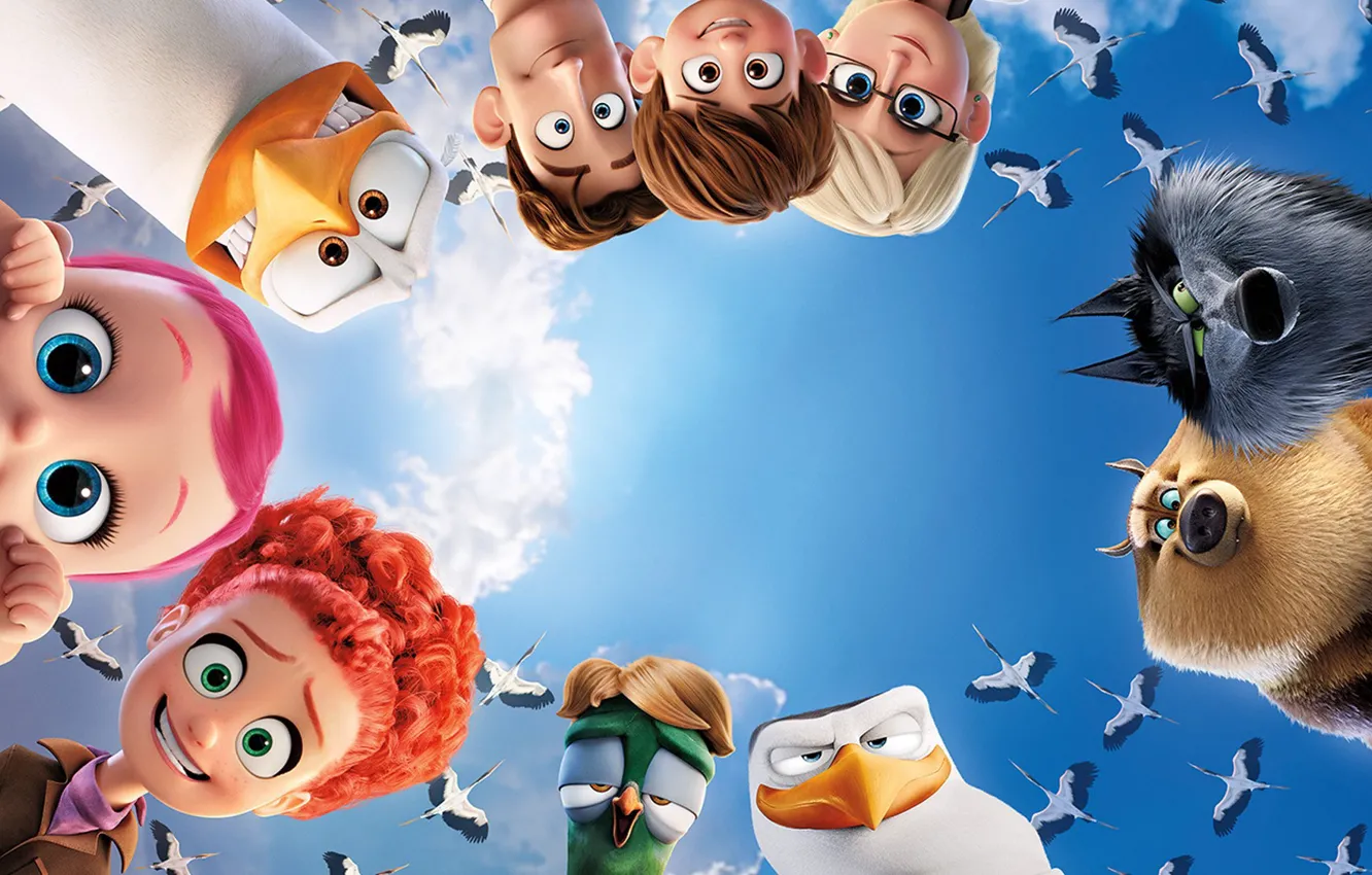 Photo wallpaper red, sky, bird, cloud, wolf, redhead, baby, human