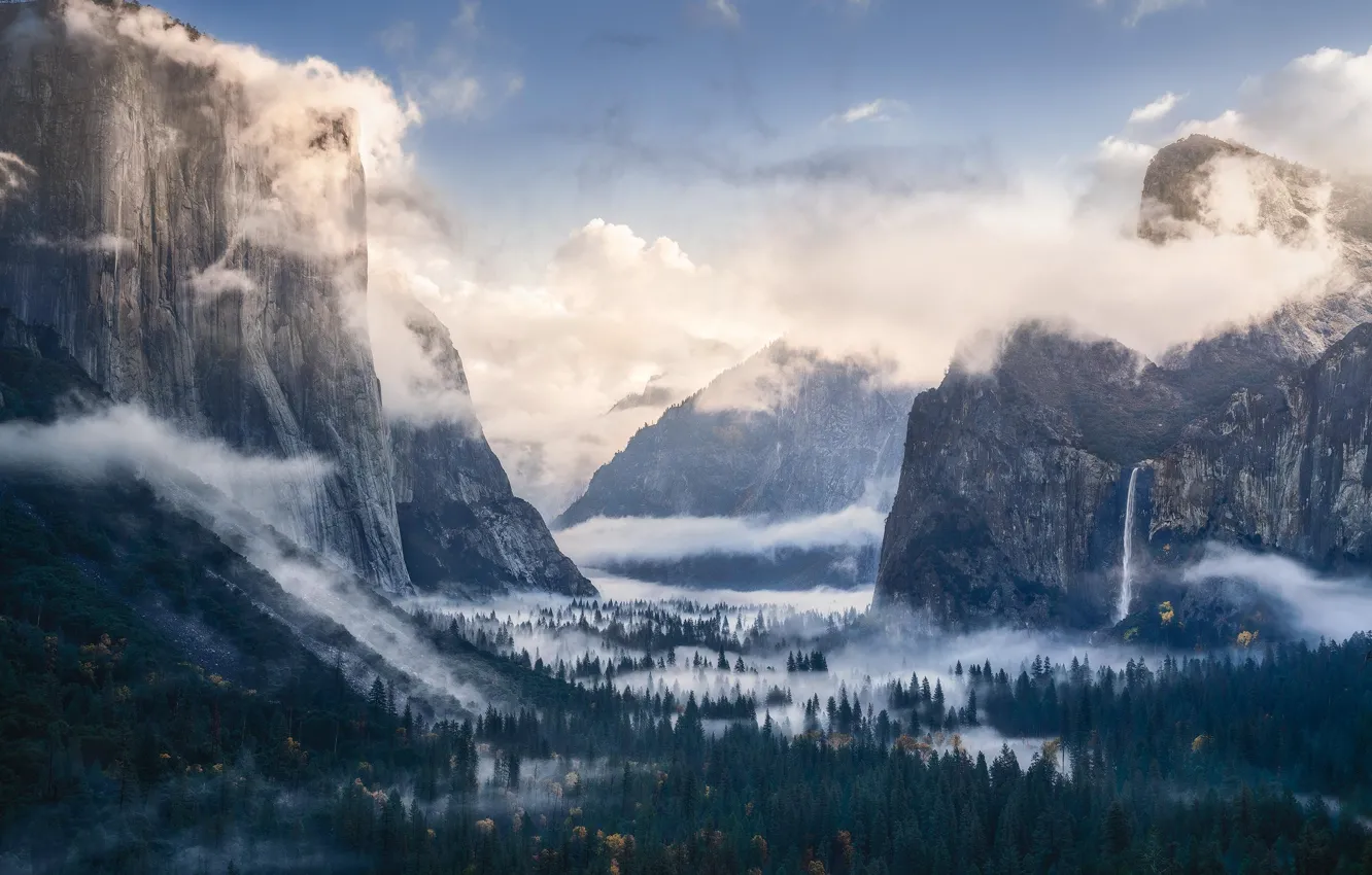 Photo wallpaper rocks, fog, Yosemite Nation Park