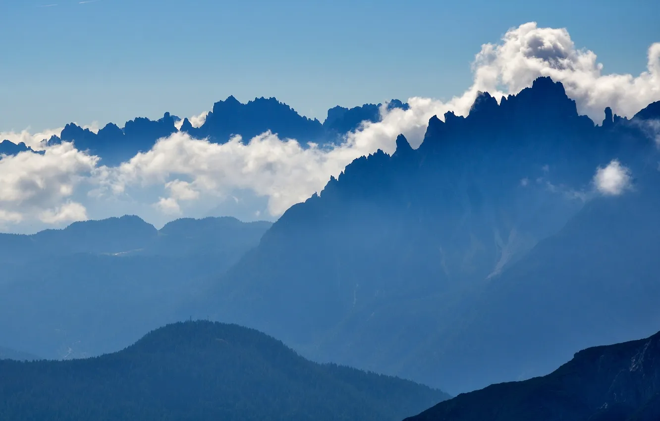 Photo wallpaper sky, landscape, Italy, Dolomiti, blue silhouettes