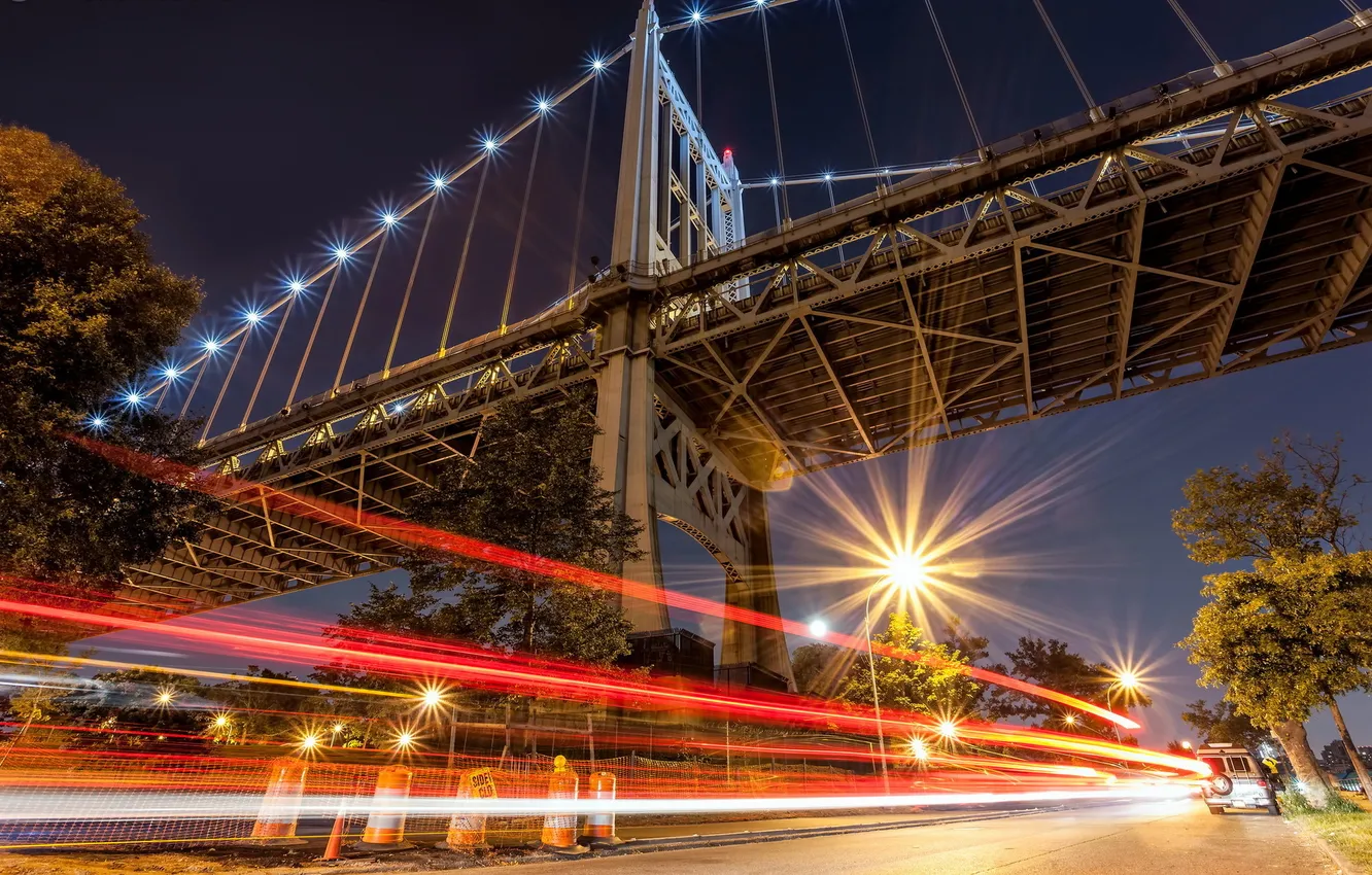 Photo wallpaper night, bridge, the city, lights, street
