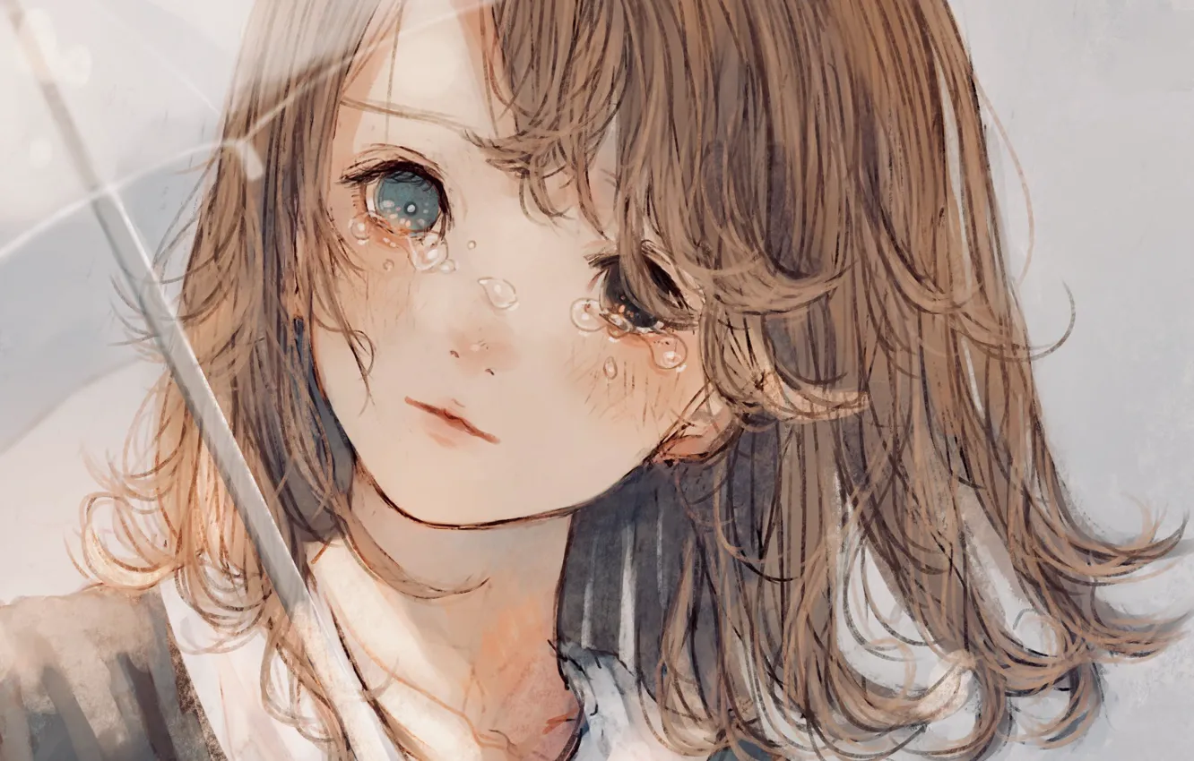 Photo wallpaper girl, umbrella, tears