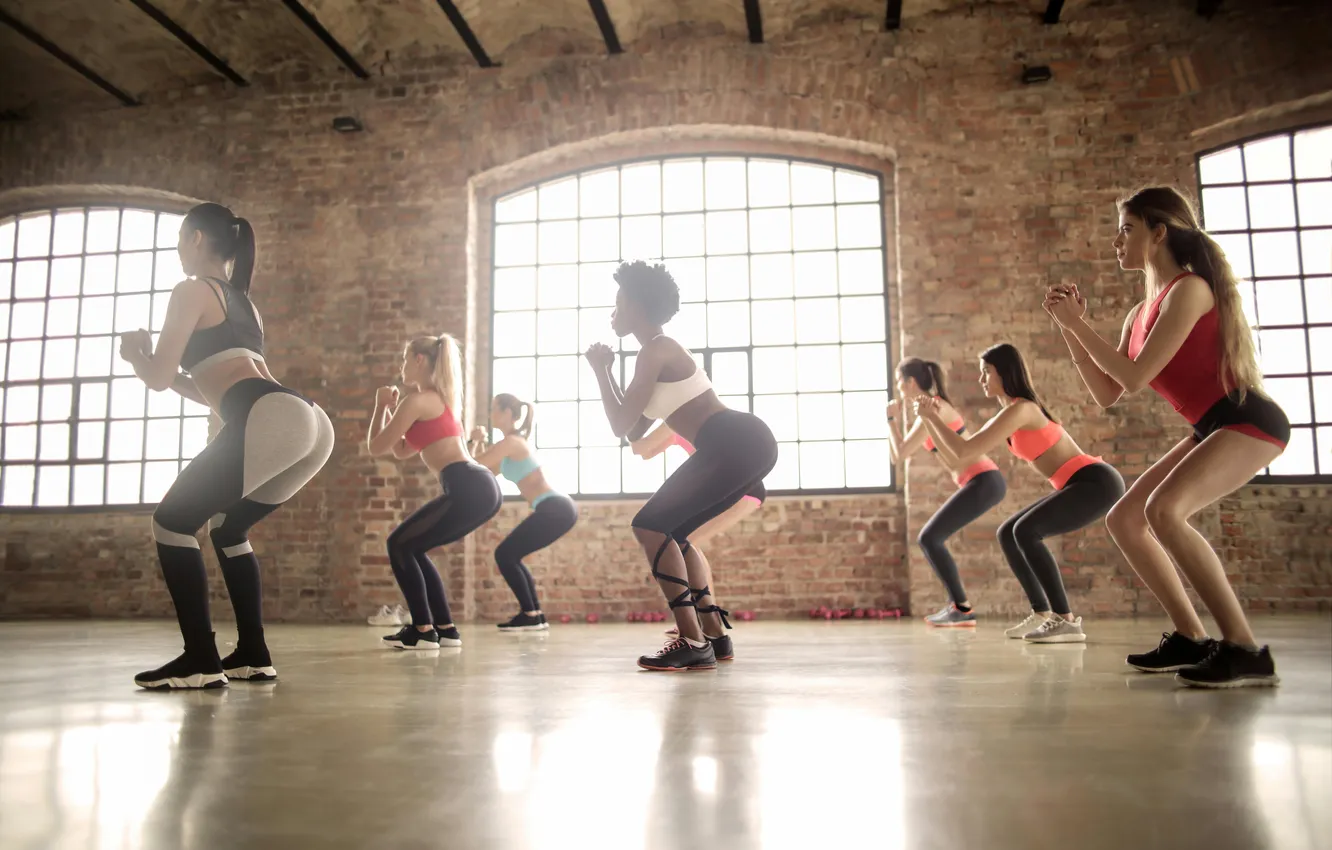 Photo wallpaper gym, leggings, woman fitness, Buttock, activewear, woman exercises, woman streching, woman workout