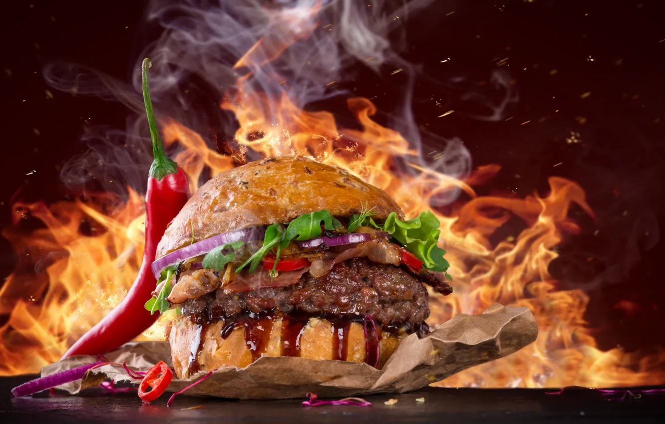 Photo wallpaper hot, spicy, burger