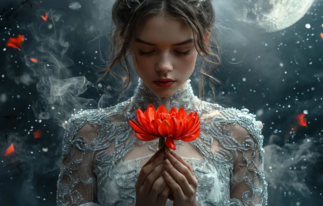 Photo wallpaper girl, al, AI ART, The scarlet flower