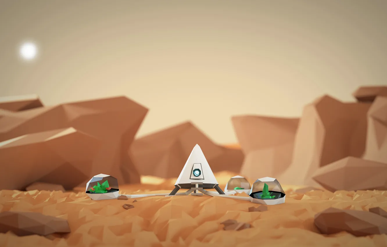 Photo wallpaper space, desert, ship, planet, art, oasis, Mars, art