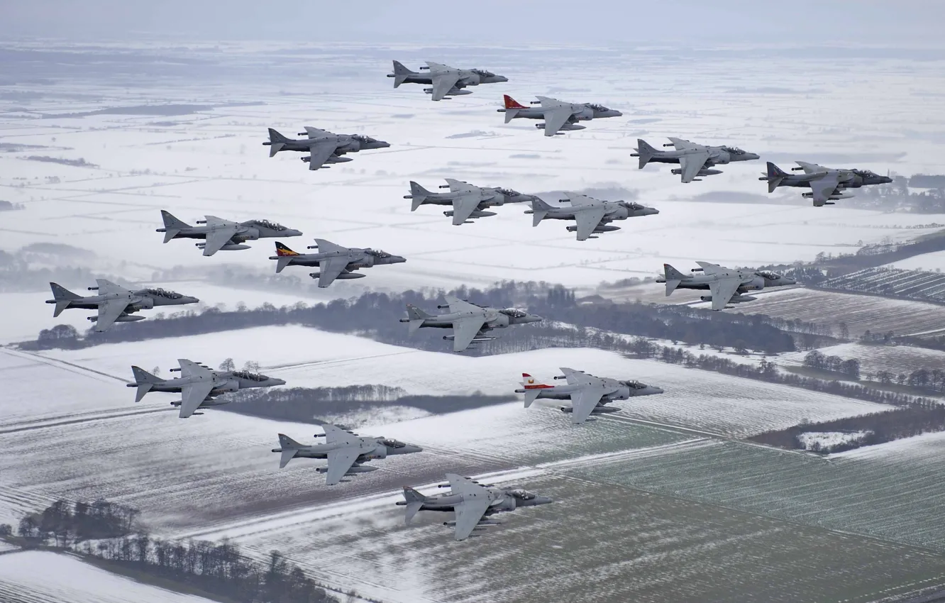 Photo wallpaper flight, fighters, a lot, Harrier, stormtroopers, McDonnell Douglas, AV-8B