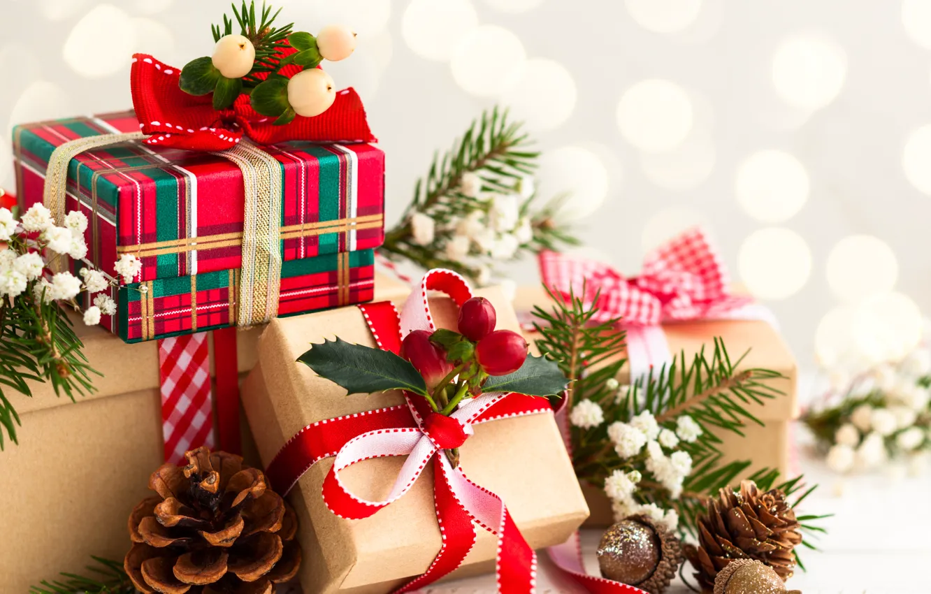 Photo wallpaper snow, decoration, gift, tree, new year, candles, Christmas, Christmas